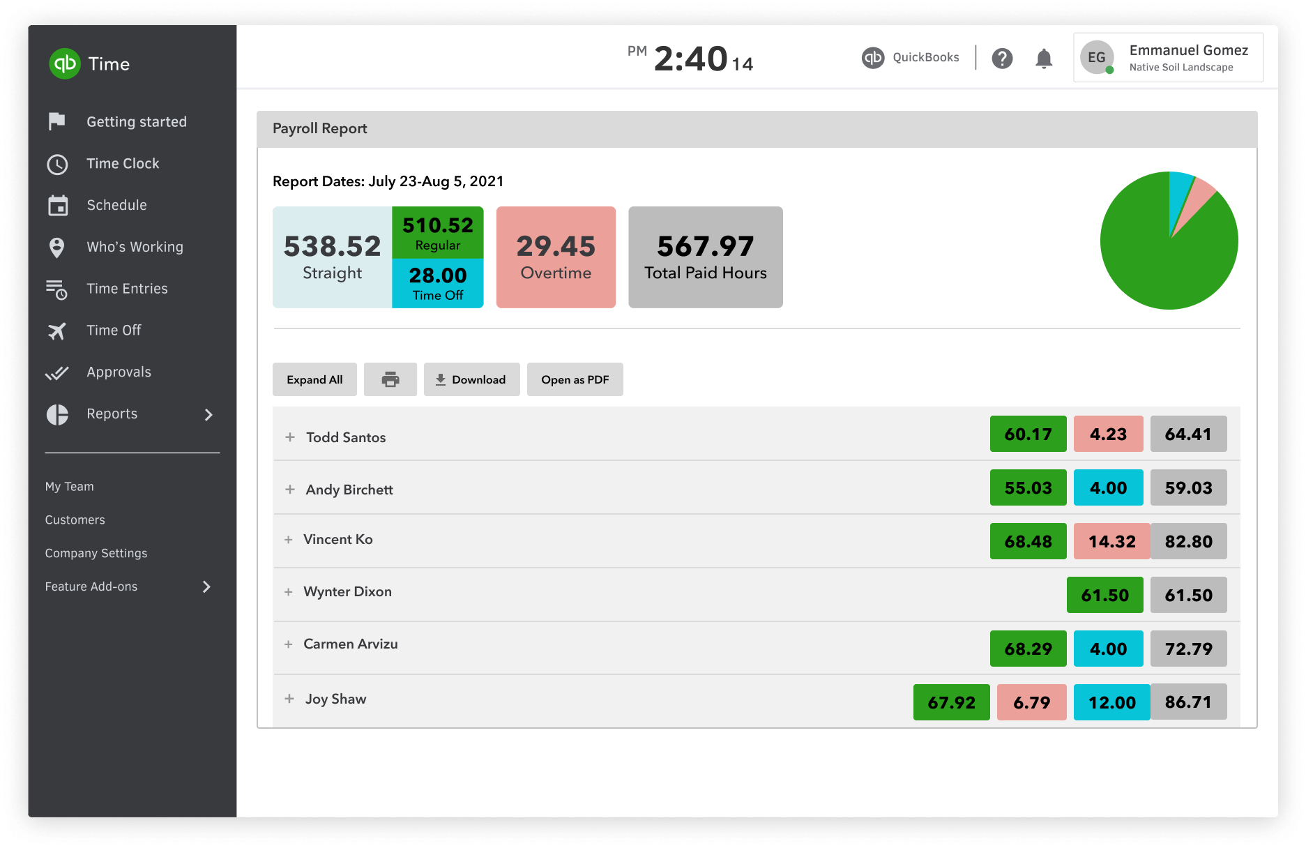 intuit quickbooks time clock