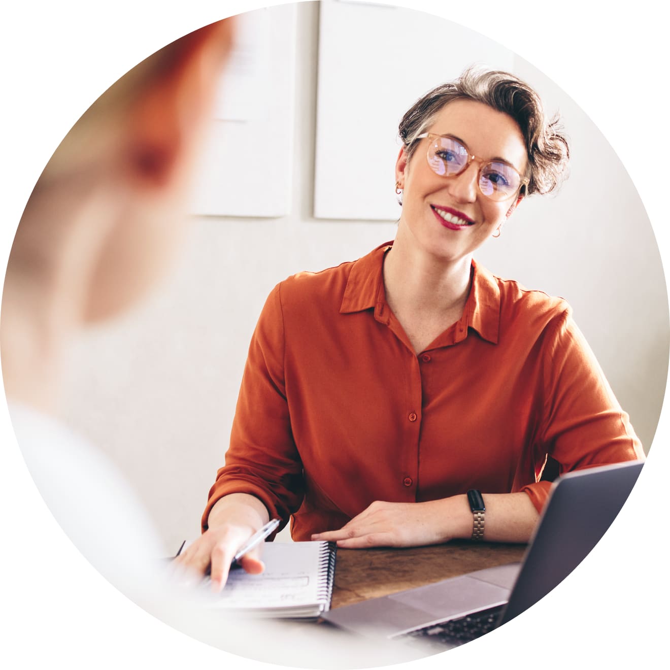 Female accountant talking with client