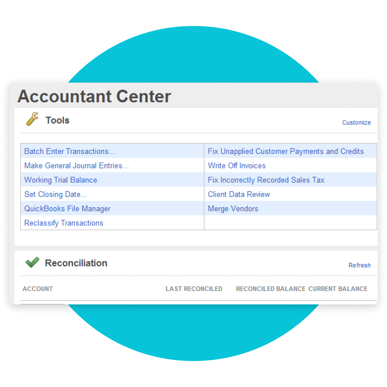 QuickBooks Enterprise Accountant Center interface detail