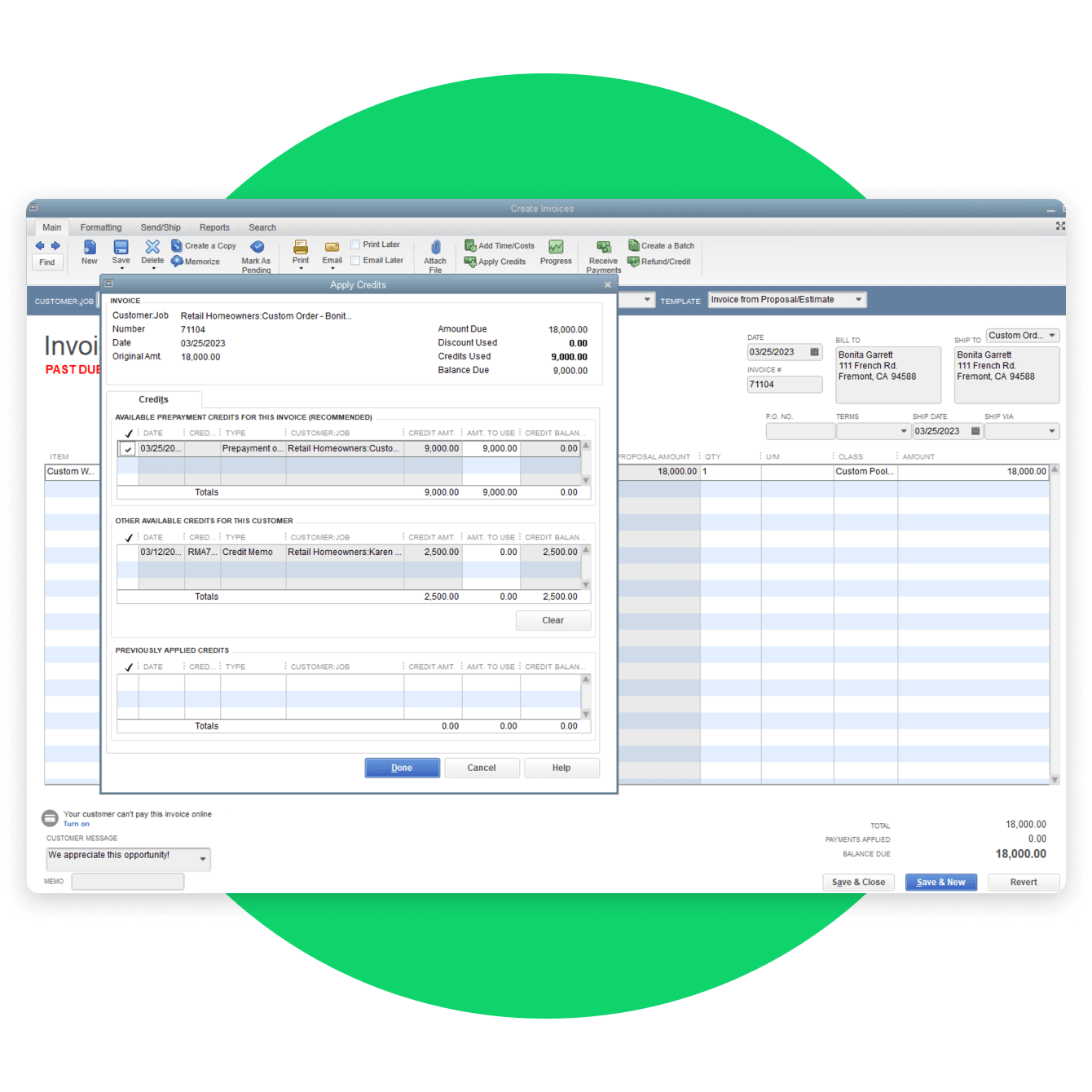 QuickBooks Desktop Enterprise Customer prepayments on sales orders and estimates interface detail