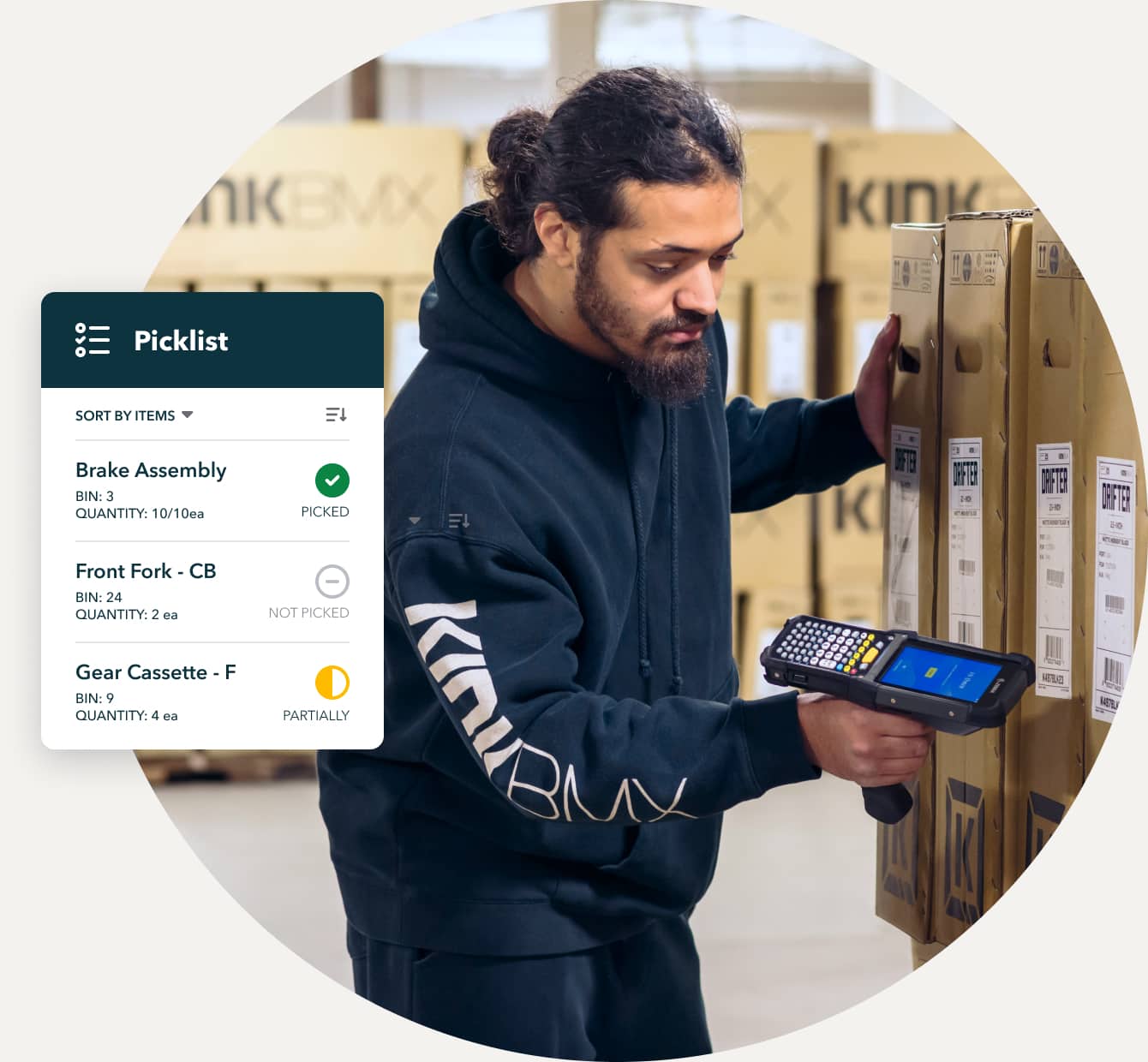QuickBooks Enterprise customer KinkBMX employee scanning product barcode