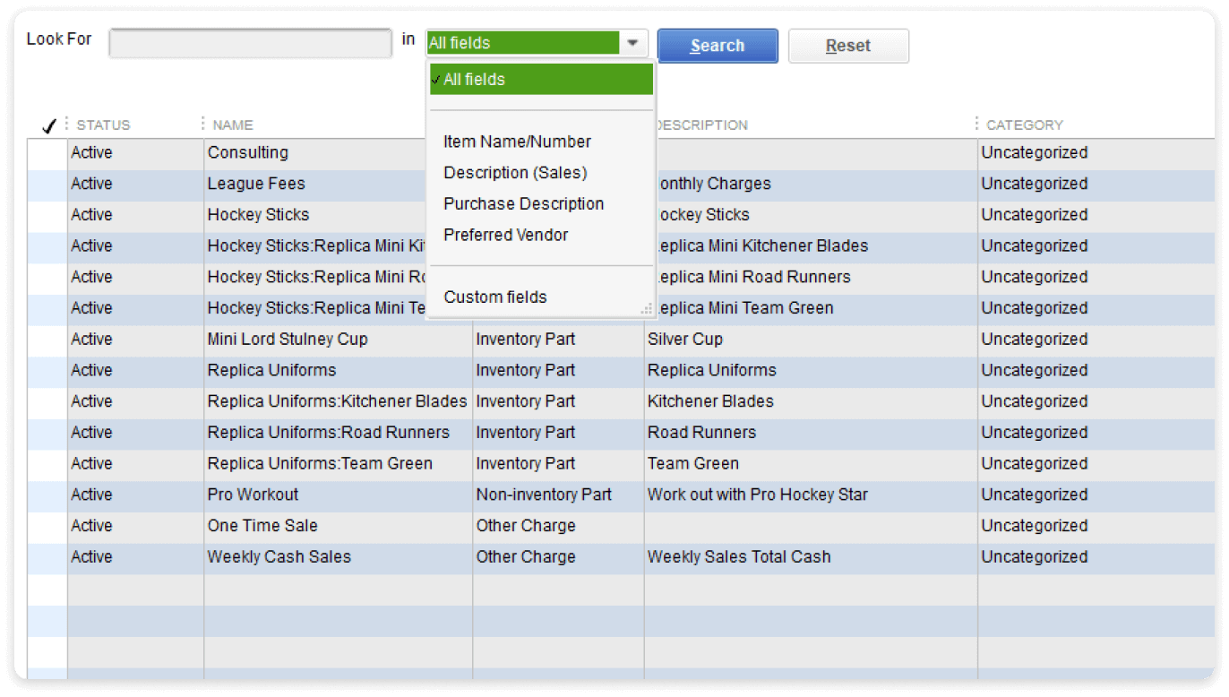 QuickBooks Desktop Enterprise improved list search interface detail