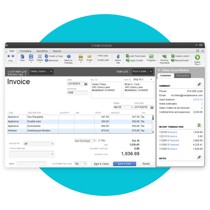 QuickBooks Enterprise invoice interface detail