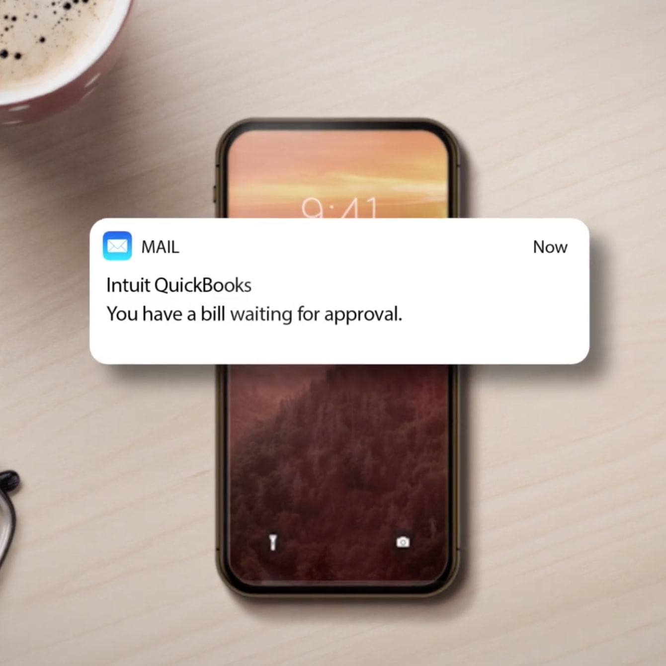 QuickBooks Enterprise bill approval reminder on mobile device