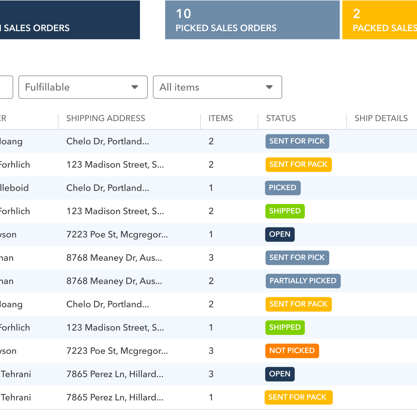 QuickBooks Enterprise Pick, pack, and ship functionality interface detail