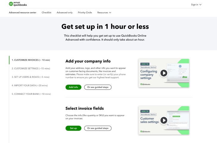 QuickBooks article provides an easy-to-follow checklist for setting up Advanced.