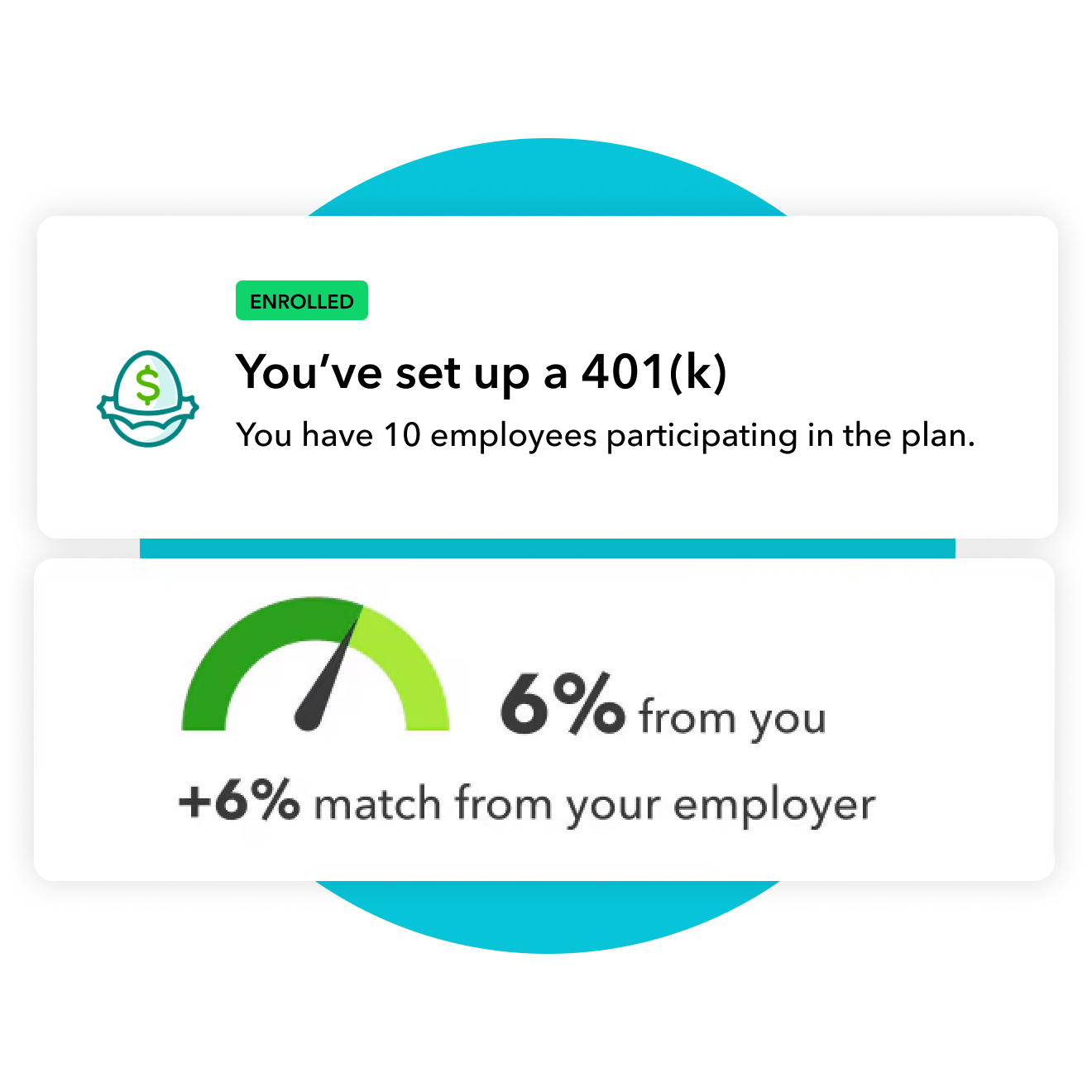 Product expression of setting up 401(k) and percentage match from employer of 6 percent