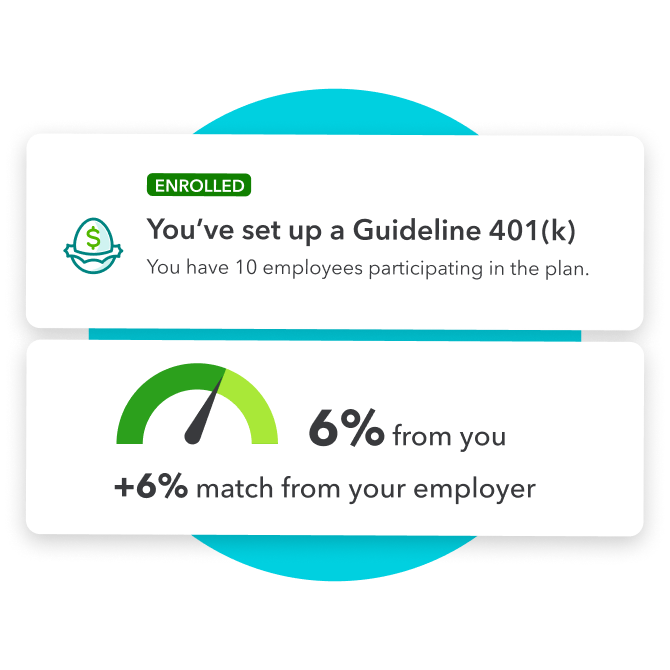 Enrollment in a Guideline 401(k) plan with 10 employees participating, 6% from you and 6% match from employer.