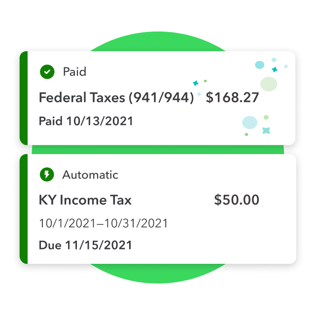 List of taxes marked as paid and automatically paid by QuickBooks payroll.