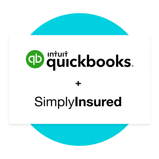 QuickBooks and SimplyInsured logos.