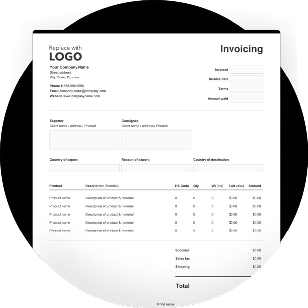 sales order and commercial invoice quickbooks template