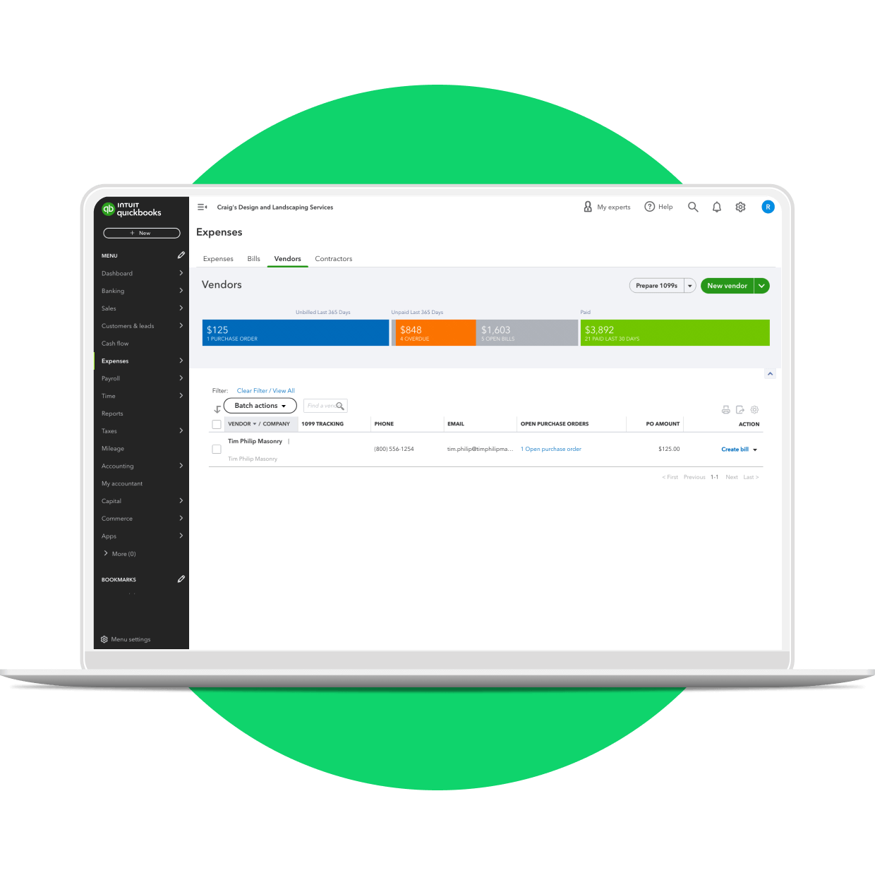 Use QuickBooks to create vendor purchase orders.