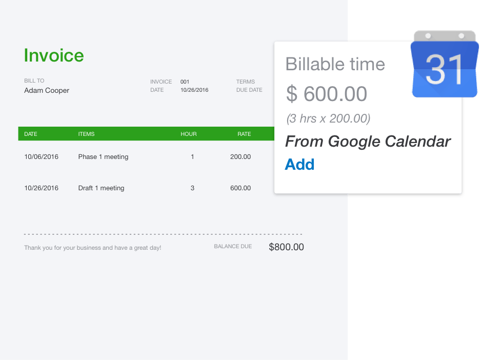Automatically add billable hours from Google Calendar