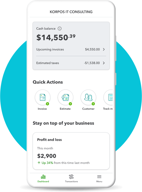 an illustration of a phone screen showing the dashboard of QuickBooks Solopreneur