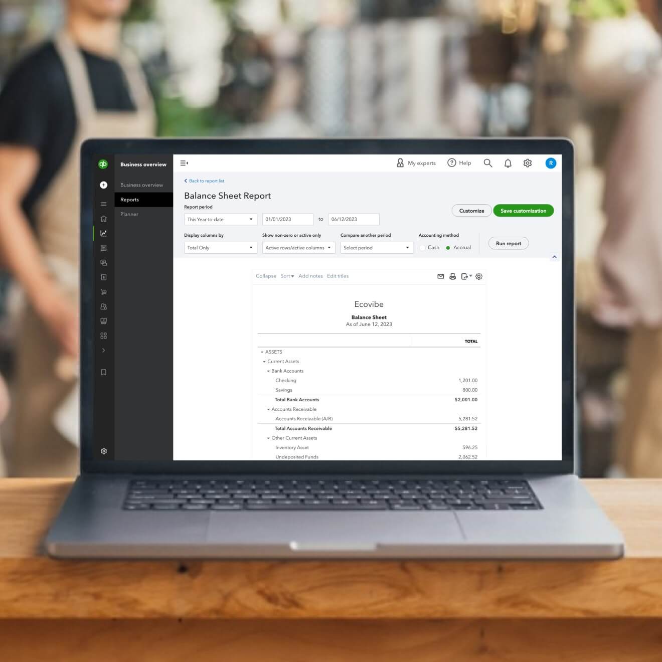 Use QuickBooks to view balance sheet report
