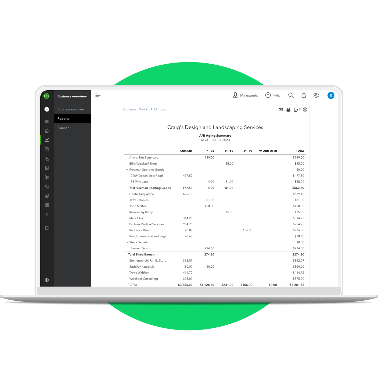 Use QuickBooks to view your accounts receivable aging summary report