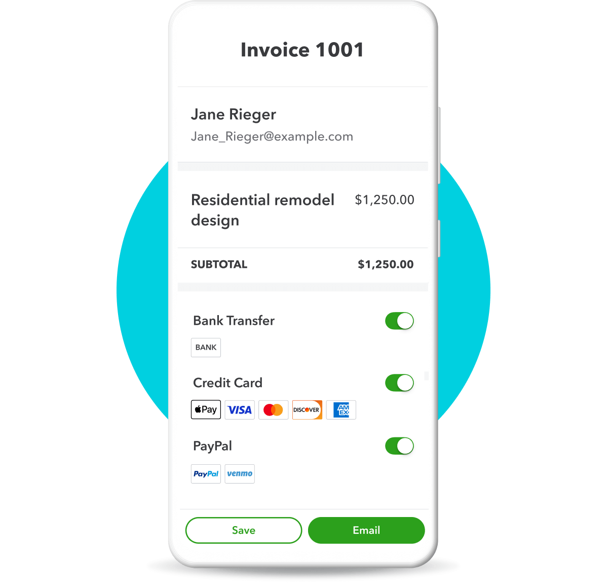 Get paid faster when you enable online payments so customers can pay you right through the invoice