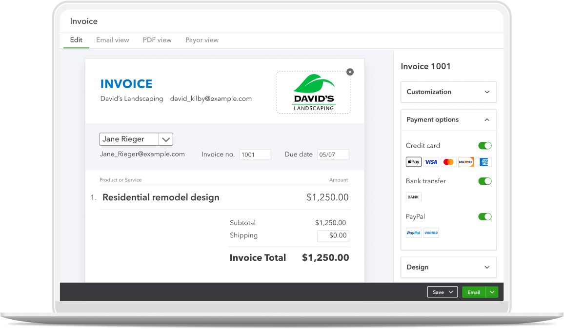 Create an invoice and enable online payment options