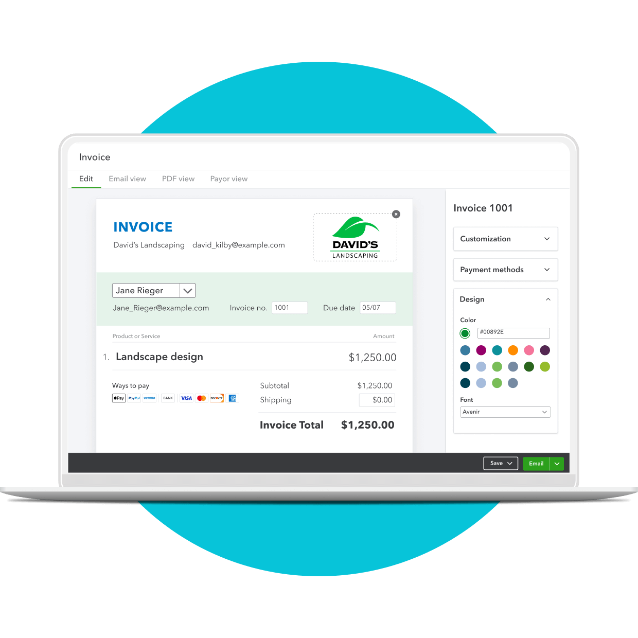 Use QuickBooks to to create custom invoices.