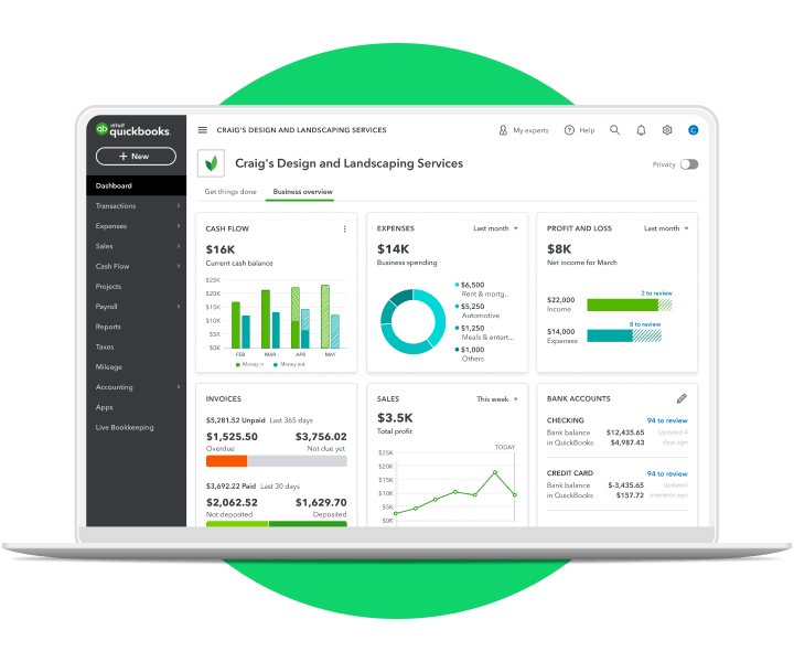 Quickbooks Online user interface shown on a laptop.