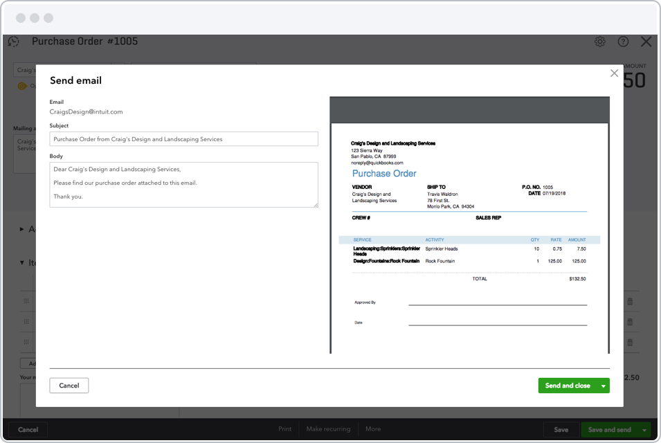 intuit pos enter po in workorder