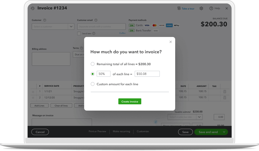 quickbooks invoice