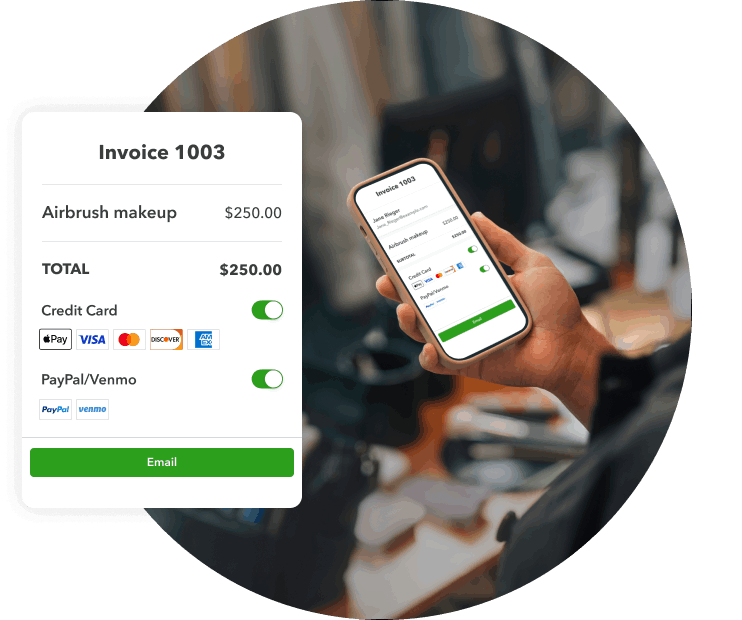 Business owner sends an invoice from a mobile device
