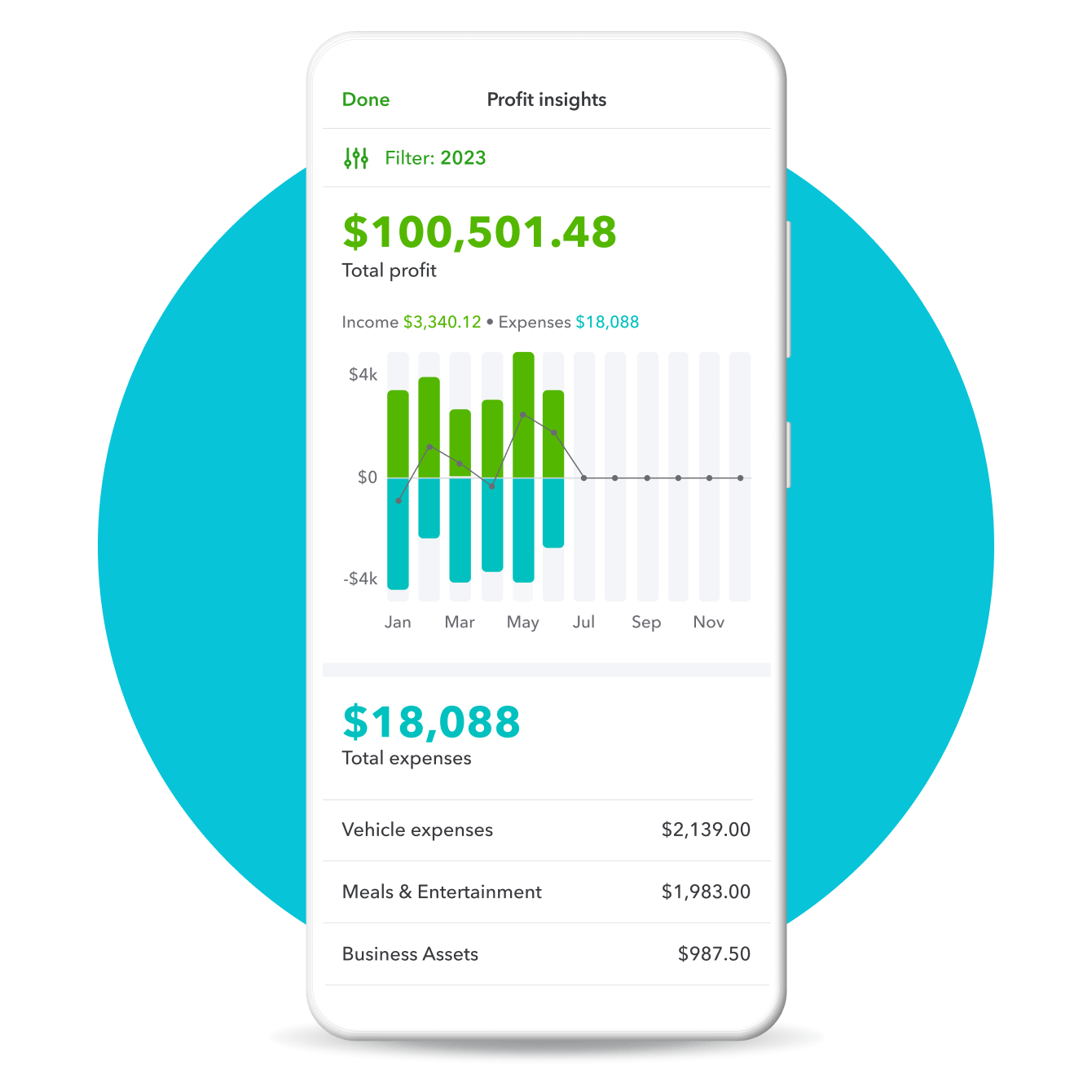 Use QuickBooks Self-Employed mobile app to view profit insights