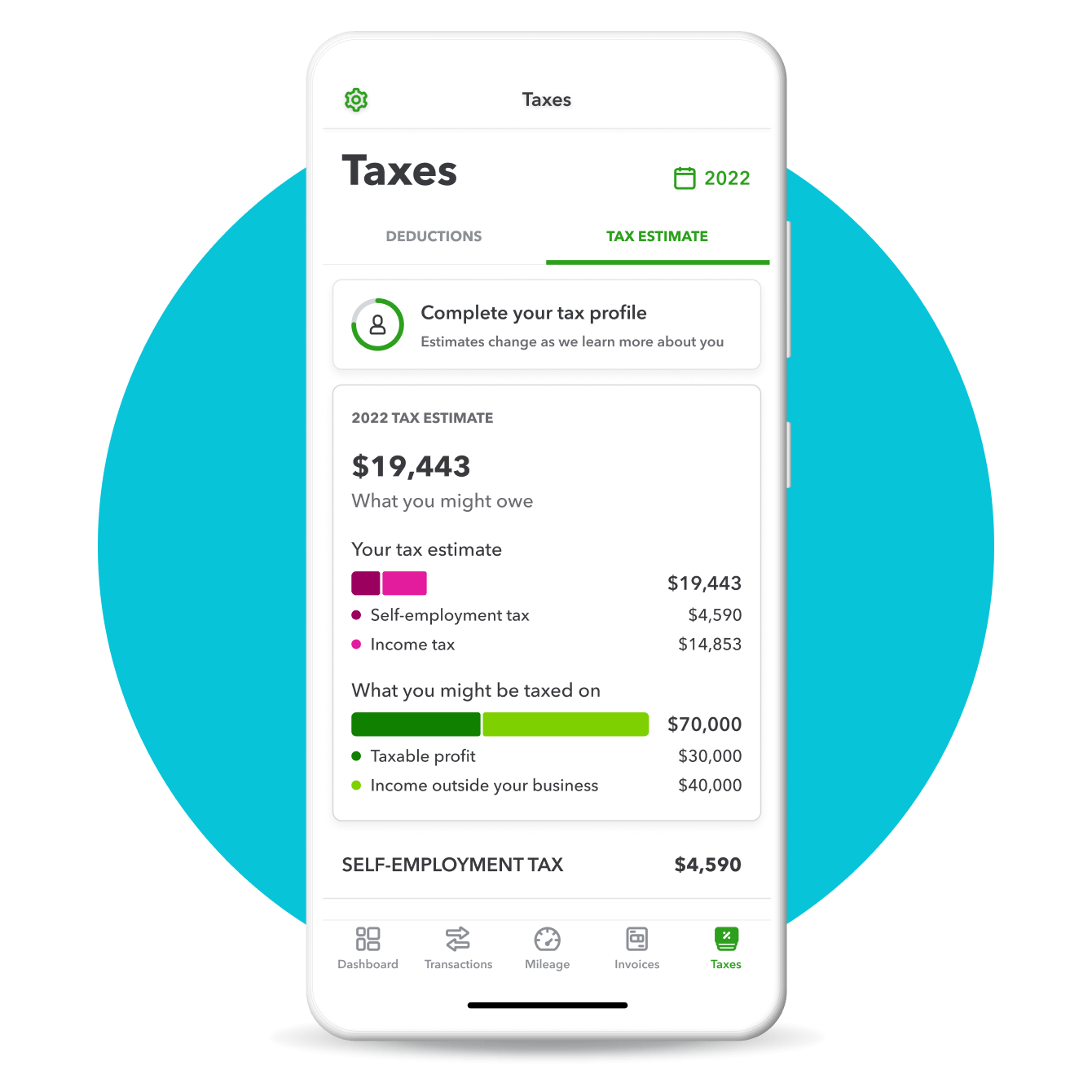Use QuickBooks Self-Employed mobile app to view tax estimate