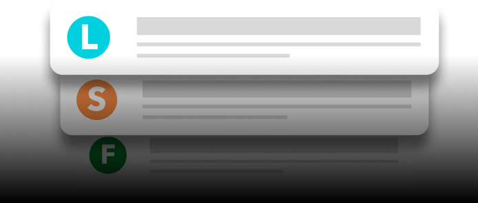 Stacked notification cards with colored circular icons
