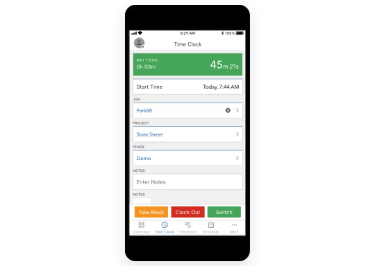 Screenshot of QuickBooks Time Mobile App