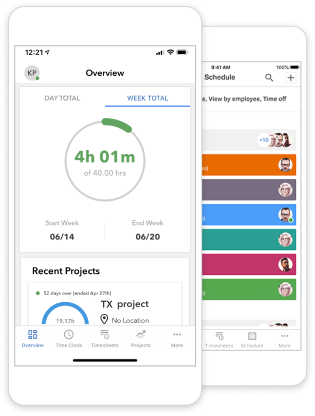 QuickBooks Time mobile app showing weekly timesheet total.