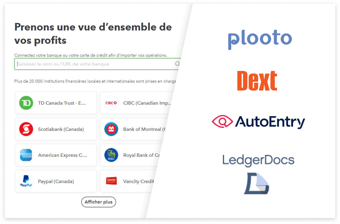 Série de logos représentant des payeurs comme TD et CIBC, à côté desquels se trouve une autre série de logos représentant Plooto, Dext, AutoEntry et Ledger Docs.